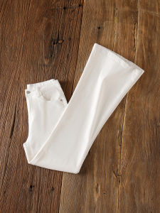 American Style High Waist Bell Bottom Jeans Womens White Loose Fit Casual Cotton Denim Pants Floor Length Trousers