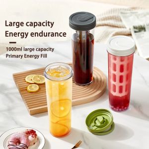 Cold Brew Coffee Cup - Portable Travel Cover - 35oz/1L Capacity - PP Material with Grid Filter for Coffee Tea and Fruit Tea