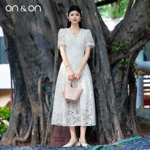 ON&ON | Lace Lace Dress V-neck Slimming White Long Dress