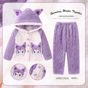 Bộ Đồ Ngủ Cotton Kuromi Cho Bé Gái Mùa Xuân Thu Hè Trùm Đầu Cổ Tròn Bộ Đồ Mặc Nhà Thoải Mái Phong Cách Hoạt Hình