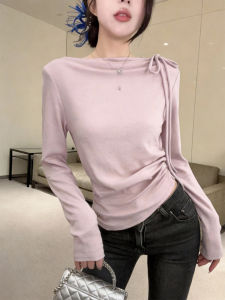 QINGNAER | Tender Style Oversized Light Purple Off-Shoulder Tie-Shirt for Spring