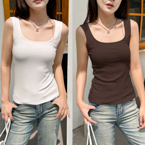 MiiOW | Slim Fit Shoulder Strap Vest Womens Summer New Style Commute Style Cat Person Wider Shoulder Square Collar Inner Wear Outer Wear