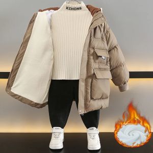 Boys Plush Velvet Jackets 2026 Children Windproof Warm Down Coats Kids Hooded Padded Clothing New Teenager Thicken Snow Parkas