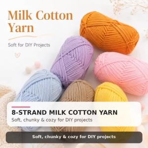 100g Milk Cotton Yarn Woolen Yarn Soft Pure Colour Lover Yarn 8 Strand Knitting Wool Thread for Handmade DIY Scarf Hat Yarn