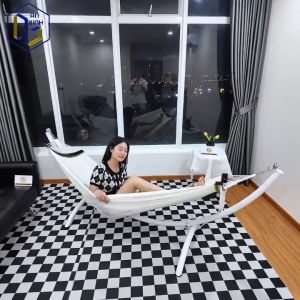 Võng Bán Nguyệt Chính Hãng An Bình Khung Thép Mạ kẽm Sơn Tĩnh Điện Trắng Sữa Chịu Lực 300Kg Lưới Võng Xuất Khẩu Chất Liệu Polyester Cao Cấp Thoáng khí