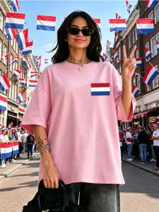 Sanrio | Netherlands Flag Print Women T-Shirt Y2K Casual Loose T Shirt Cotton O-Neck Streetwear Summer Running Couple Short Sleeves