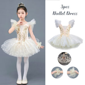 LOlanta Kids Ballet Tutu Dress Girls Professional Training Wear Swan Lake Embroidered Sparkly Princess Puff Skirt Cute Stage Performance Costume 4-13Years