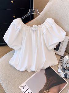 Phong Cách Pháp Dễ Thương Áo Sơ Mi Búp Bê Nữ Tay Áo Bong Bóng Mùa Hè Áo Blouse Chắp Vá Viền Bèo Gấu Áo Gấu Váy Một Vai Ren Áo Dành Cho Bé Gái