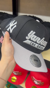 【COD】YanKees Black & Grey Color Blocking Curved Brim For Men Snapback Cap Vintage cup baseball Cap 3D Embroidery Cap High Quality