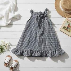 Girls Gingham Dress with Bow & Ruffle Hem – Sleeveless Casual Outfit for Kids Age 3-5 Years