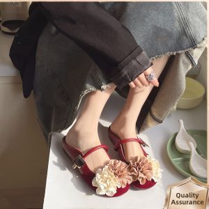 DIANCHA | Floral Decorated Flat Marry Jane Slippers Soft Bottom