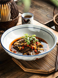 Large Ceramic Bowl Deep Dish Soup Plate Special for Boiled Meat Slice Sour Cabbage Fish Commercial Kitchen Cooking Utensil