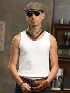 American Style Sleeveless Training Vest Tight Fit Muscle Fitness Base Layer Summer White Cotton Breathable round Neck Sweat Vest