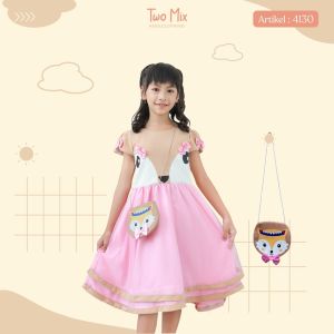 Dress Anak Perempuan Bahan Kaos Scuba Gratis Tas Lucu 4130