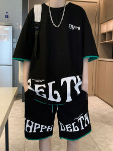 Casual Sportswear Set for Men Summer Trendy Brand Letter Short Sleeve Handsome Teenager Clothing Full Set Cool Teen Clothes