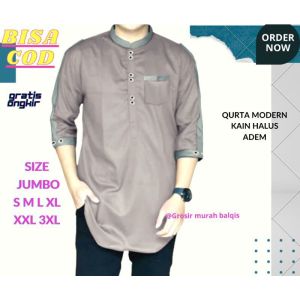 Baju Koko Qurta Lengan Pendek 3/4 Big Size Jumbo Pria Busana Pakaian Muslim Cowok Laki Dewasa Modern Ukuran M L XL XXL XXXL