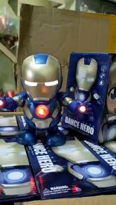 Robot Nhảy Múa Hình Ironman Người Sắt Màu Xanh Có Nhạc Vui Nhộn Phát Sáng Lấp Lánh Cao Cấp
