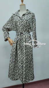 FS-MD083 Geometric Design Long Sleeve Button Collar Pocket Long Dress 几何图案长袖口袋纽扣长裙