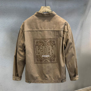 Retro American Washed Denim Jacket Mens Spring Autumn New Style Trendy Workwear Jacket Long Sleeve Loose Fit Multi Pocket