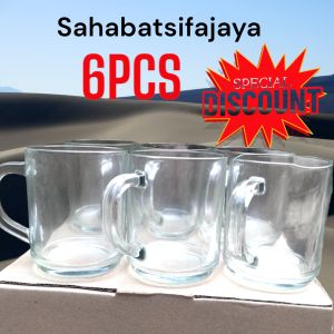 6pcs gelas kaca/gelas gagang polos/gelas kopi