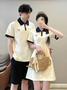XILANDUO | Couple Matching Outfit Summer New Style Color Collision Waist Cinching Heart Embroidery