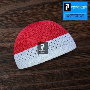 peci rajut merah putih/peci rajut elastis/peci rajut kekinian/peci rajut adem