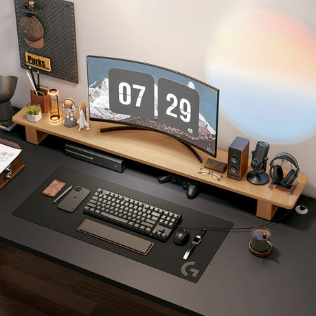 Solid Wood Computer Riser Desktop Monitor Office Desk Walnut Color ...