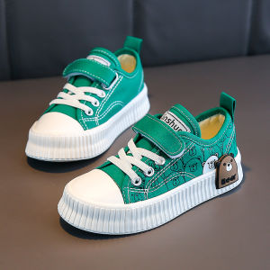 Cute Bear Canvas Shoes for Girls And Boys Low Cut Anti-Slip Soft Bottom Breathable Childrens Shoes Comfortable Casual Style