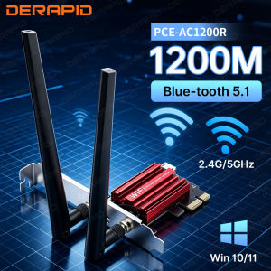 AC1200 PCIe WiFi Card Bluetooth 5.1 1200Mbps Dual Band 5GHz 867Mbps Desktop PC Adapter for Win10 11 MU-MIMO High Gain Antenna