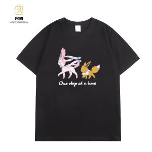 Bandai | New Pok É Mon T-shirt Sketch Wind Leather Versatile and Weird Eevee Short Sleeve Childrens Family Clothing