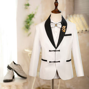 Boys New Chinese Style Long Sleeve Suit Vest Set Little Host Formal Wear Childrens Western Style Clothes 2024 New Arrival