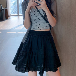 กระโปรงจีบผ้าลูกไม้สีขาว กระโปรงทรงเอ กระโปรงสั้นสไตล์บัลเล่ต์ กระโปรงสั้นทรงเค้ก กระโปรงสั้นผ้าฝ้าย กระโปรงสั้นผู้หญิง