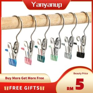 10pcs Stainless Steel Hook Clip Multi-Functional Seamless Hat Socks Windproof Pants Clip with Hook Storage Clip Clothes Clip with Hook