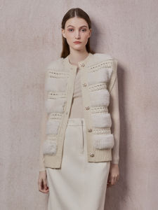 Lolo Heavy Industry Craft White Mink And Wool Knitted round Neck Vest Versatile Luxury Style Womens Fur Coat Standard Fit