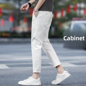 ROMON | Lormen Mens Nine-Fit Casual Pants Summer Thin Straight Leg Slim Business West Pants Ice Silk Beige Long Trendy Trousers