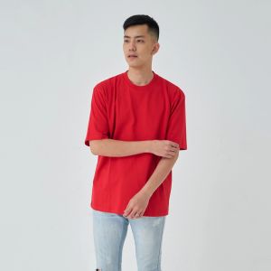 Kaos Polos Pria Oversized Lengan Pendek Bahan Katun Combed 24s Warna Merah Solid