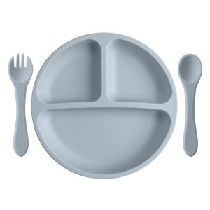 3PCS Childrens Tableware Set Baby Eating Food Training Silicone Tableware Set Baby Sucker Feeding Dishes Plate With Spoon Fork