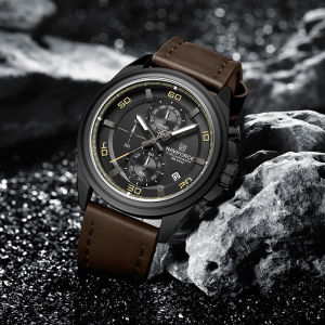 NAVIFORCE Original Mens Boy Quartz Watch Breathable Leather Strap Technology Dial Design Calendar Chronograph Multifunctional Waterproof 30m Luminous Pointer Outdoor Casual Sports Fashion Student Mens Watch  NF8075