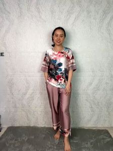 E246 Đồ bộ mặc nhà lụa Latin tay lở quần ống suông dài 9 tấc đồ mặc nhà trung niên size lớn từ 50 - 75 kg