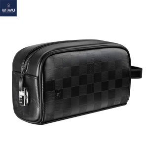WIWU PU Leather Electronic Organizer Travel Pouch with Code Lock Portable Storage Bag for Essentials PhoneMouseAdapterCables