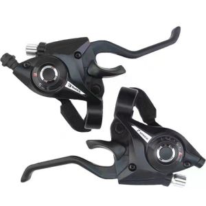 Bike Gear Shifter 3 x 7/8 21/24 Speed Bicycle Brake Levers with Gear Indicator and Left Right Brake Lever Shifter Set with Grips