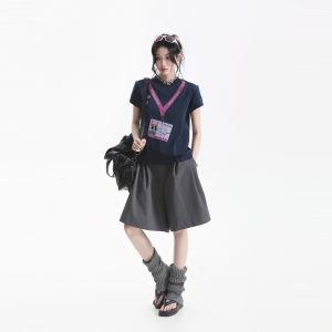 zuocisankon | Aesthetic Color Block Badge Print Cool Feel Sun Protection T-Shirt
