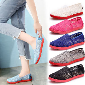 K-style Cut Out Mesh Cloth Gommino Flats Sandals Casual Old Beijing Cloth Shoes Small White Spring and Summer Lace Shoes