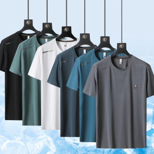 Áo Thun Nam Tay Ngắn Mùa Hè Ice Silk Cổ Tròn Thoáng Khí Thường Ngày Áo Thun Tay Lửng Thường Ngày Cho Nam Trung Niên