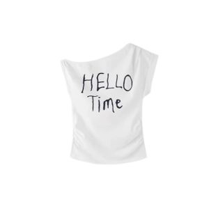 YUEZHONGWEI | Summer Short Sleeve T-shirt with Off-Shoulder Design and Letter Print