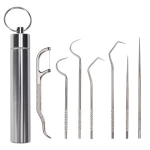 7pcs Stainless steel toothpick set reusable toothpick dental floss plaque removal tool portable teeth cleaning tool