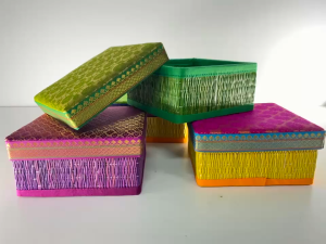 Handmade Brocade Kora Mat Tambulam Box | Eco-Friendly Gift Box for Wedding Shagun & Return Gifts | Elegant Storage (Pack of 1 Pc)