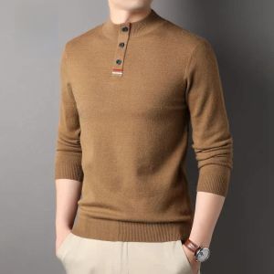 ROMON | Lormen Mens Knitted Sweater Thickened Warm Half High Collar Black Slim Fit Casual Winter Fashion City Style Long Sleeve Top