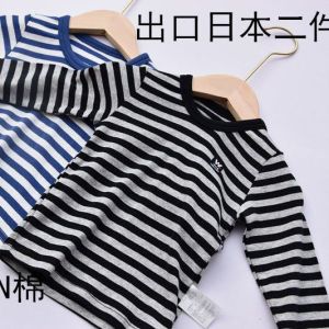 Áo Thun Cotton Dài Tay Cho Bé Trai Mùa Thu Áo Thun Cotton Nguyên Chất Áo Thun Cổ Tròn Sọc Áo Thun Mặc Nhà Áo Thun Điều Hòa Không Khí