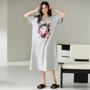 Miiow | Pure Cotton Summer Sleep Dress Womens Thin Short Sleeve Dress Girls Can Wear Outdoor Home Clothes Sweet Style Home Fashion